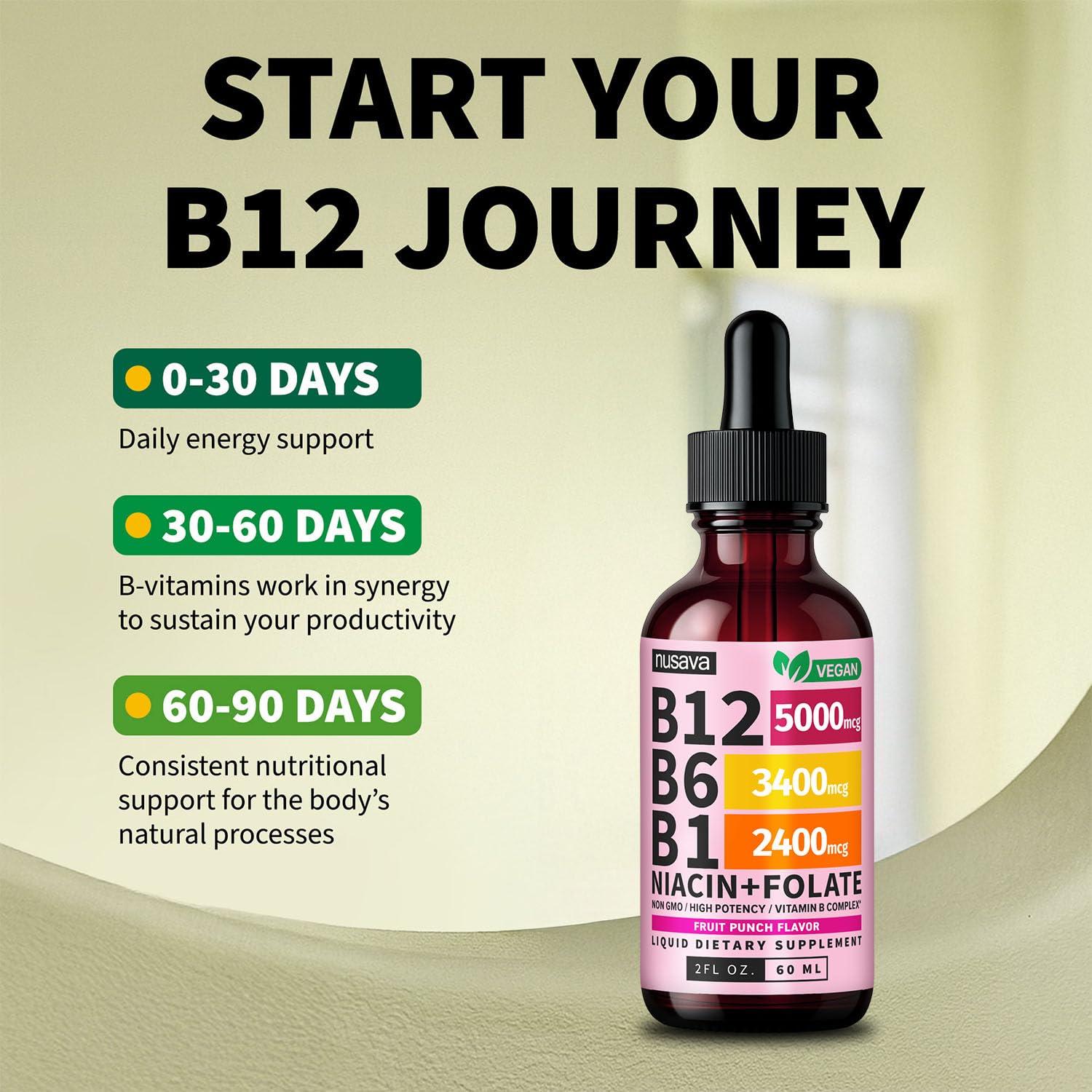 NUSAVA Vitamin B12 Drops 5000mcg in lifestyle setting