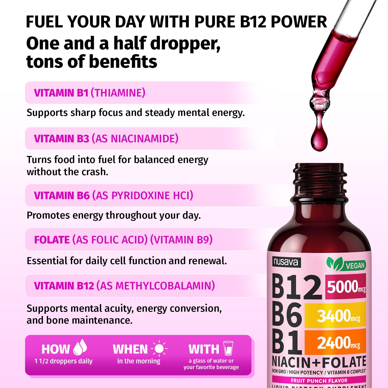 NUSAVA Vitamin B12 Drops 5000mcg ingredients list