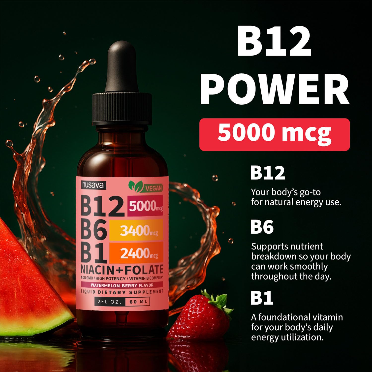 NUSAVA Vitamin B12 Drops with measuring dropper