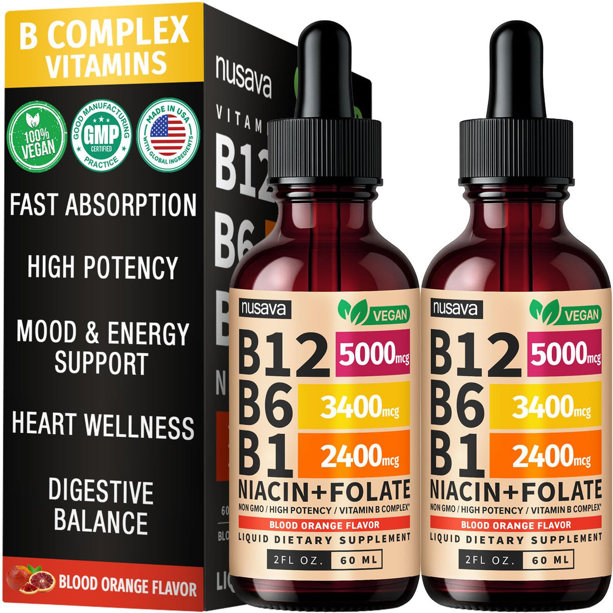 NUSAVA Vitamin B12 Liquid Drops 5000mcg front view