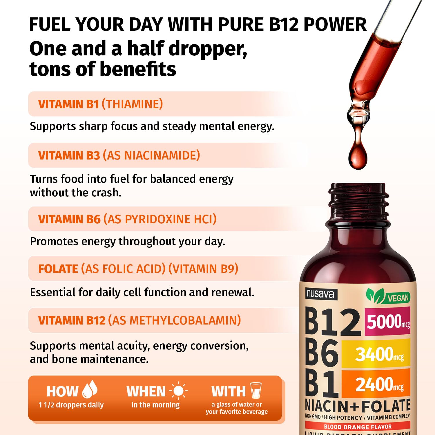 NUSAVA Vitamin B12 Liquid Drops 5000mcg side view