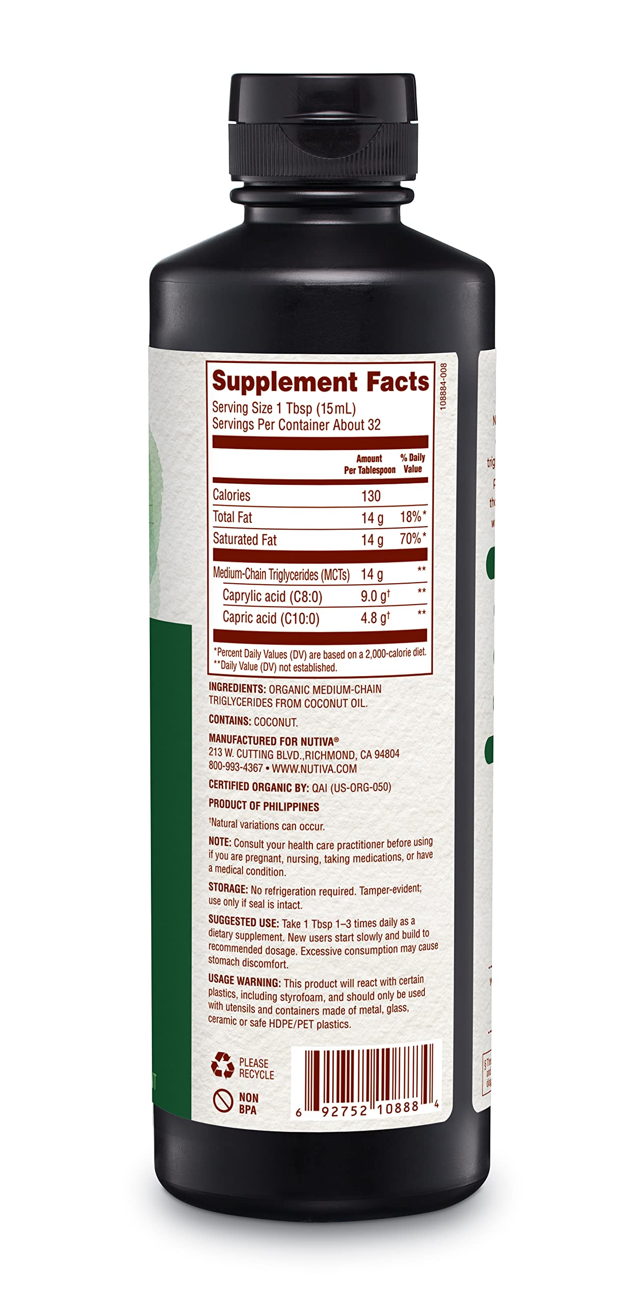 Nutiva Organic MCT Oil 16 Fl Oz on kitchen counter