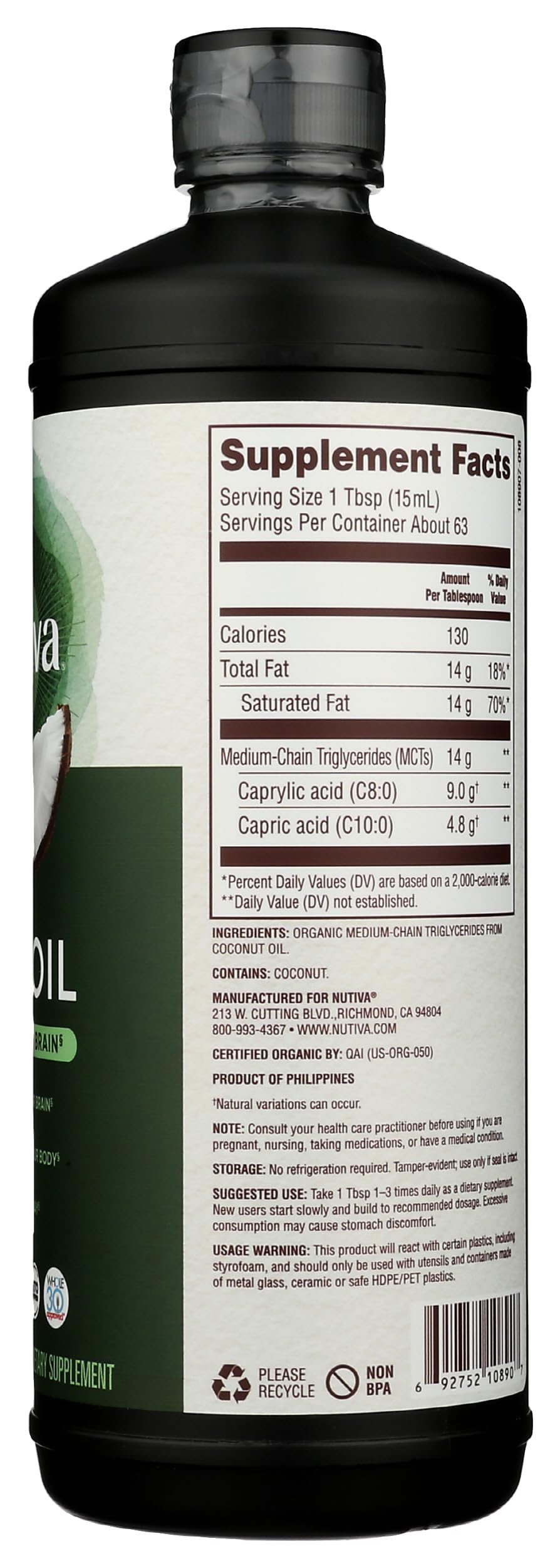 Nutiva Organic MCT Oil 699g in a smoothie