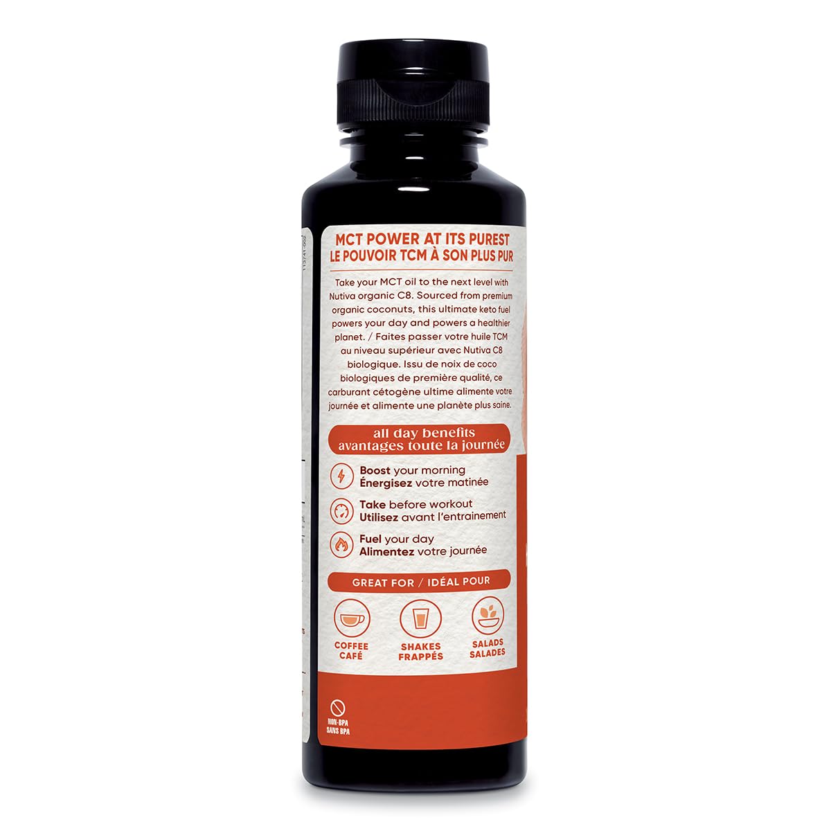 Nutiva Organic MCT Oil C8 12fl oz back view
