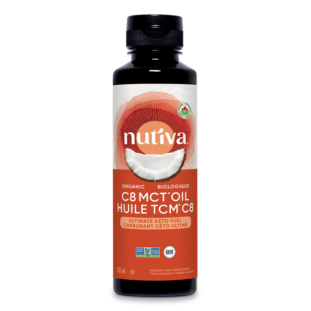 Nutiva Organic MCT Oil C8 12fl oz front view