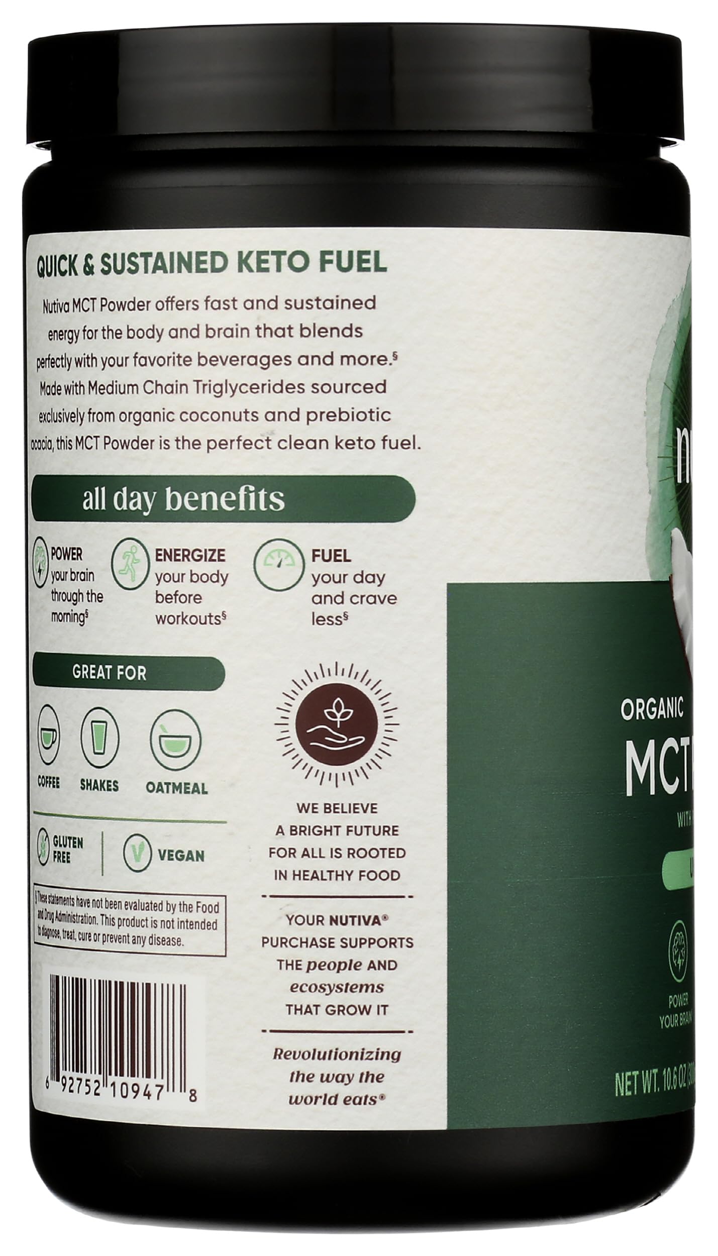Nutiva Organic MCT Powder 299g with coffee