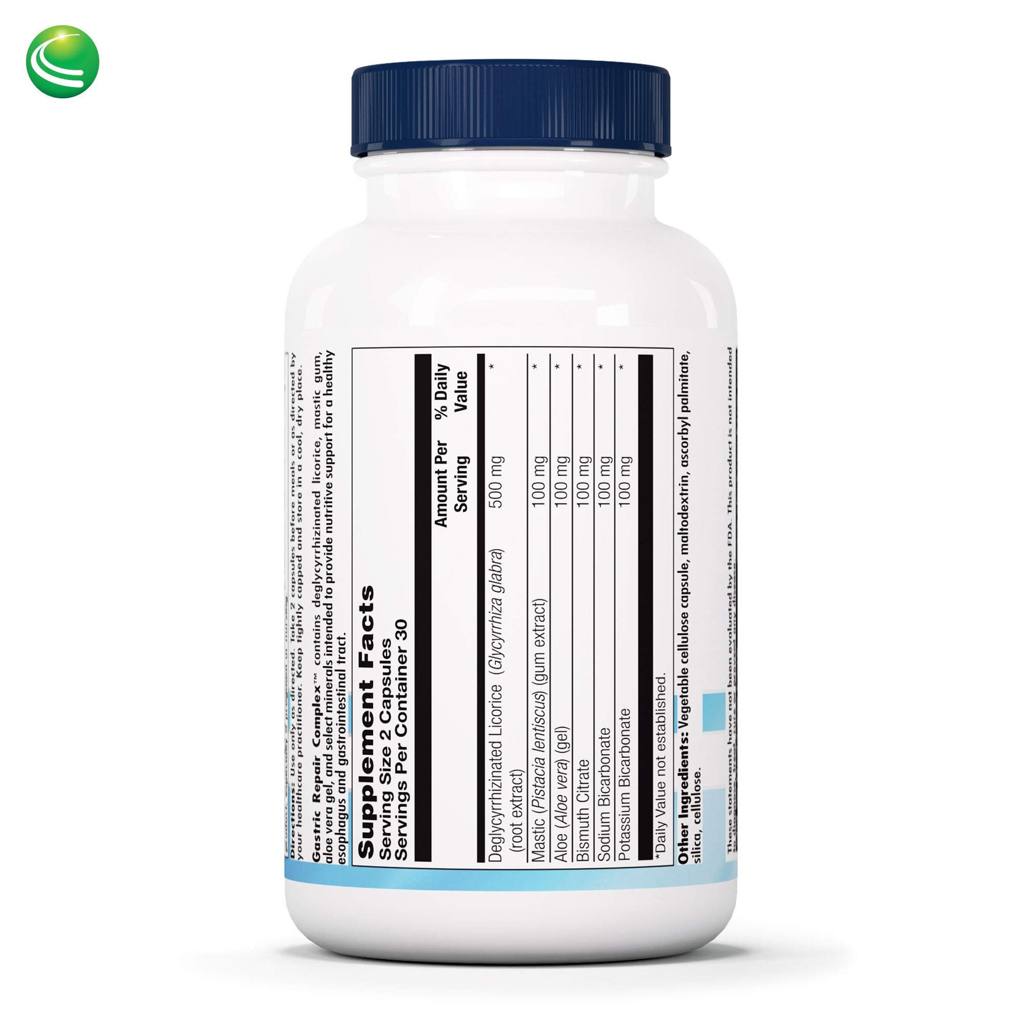 Nutra BioGenesis Gastric Support Complex 500mg DGL Capsules side view