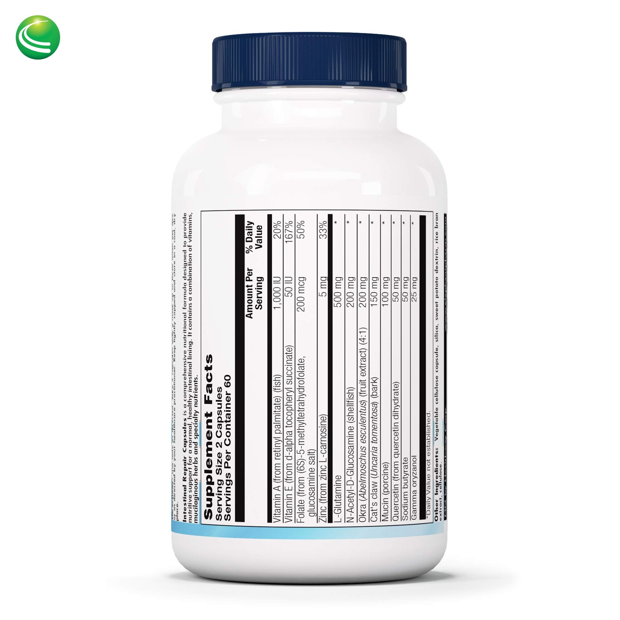 Nutra BioGenesis Intestinal Support Capsules back view with ingredients