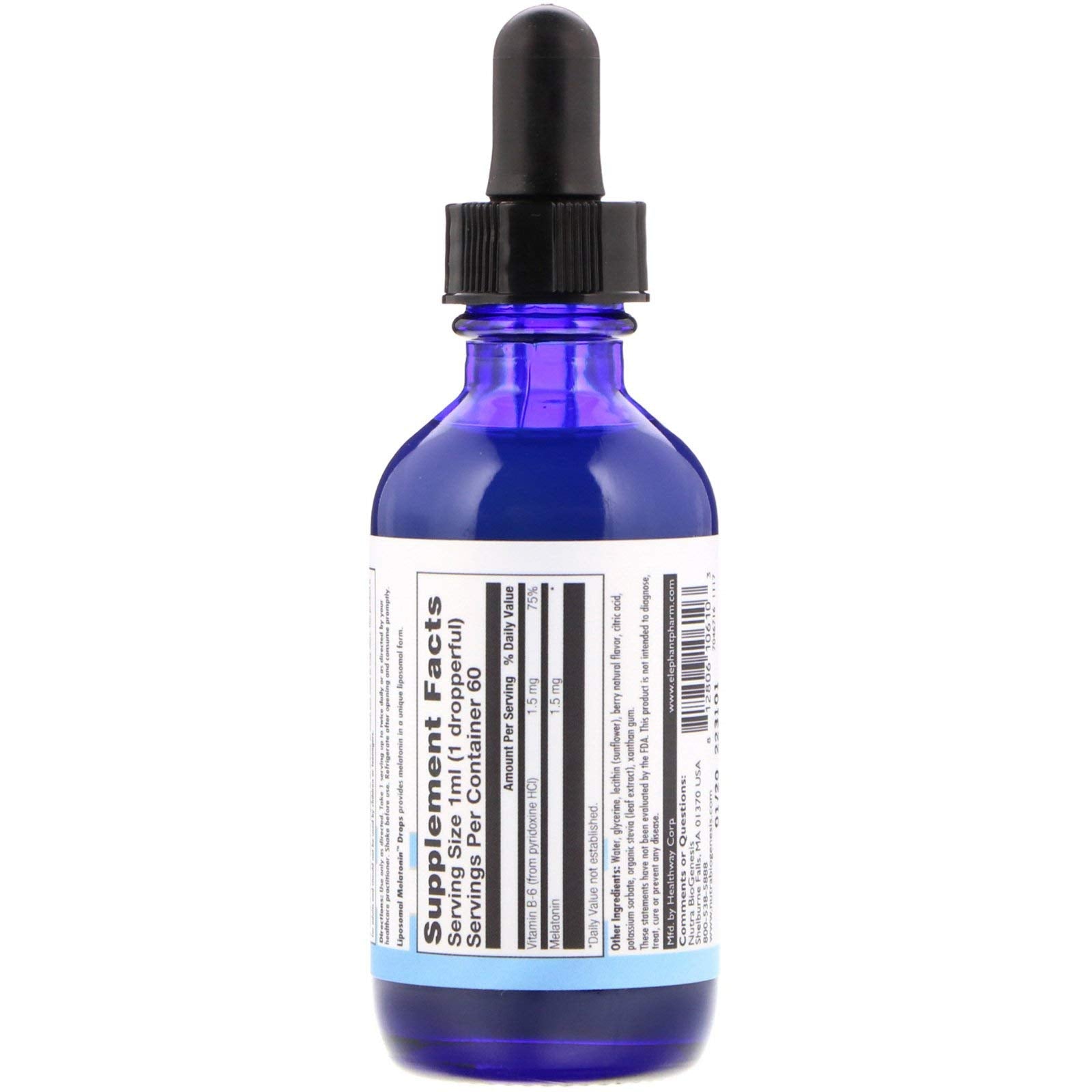 Nutra BioGenesis Liposomal Melatonin 2 fl oz bottle with label details