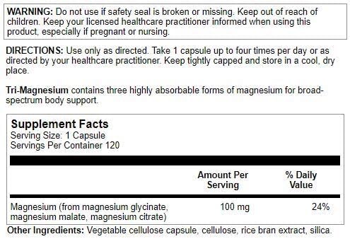 Nutra BioGenesis Tri-Magnesium Complex 100mg Capsules side view