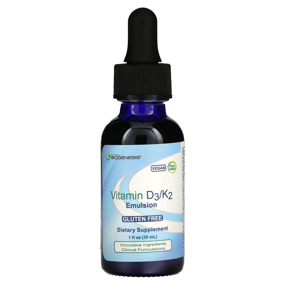 Nutra BioGenesis Vitamin D3 K2 Liquid Drops bottle with 2000 IU D3 and 5 mcg K2