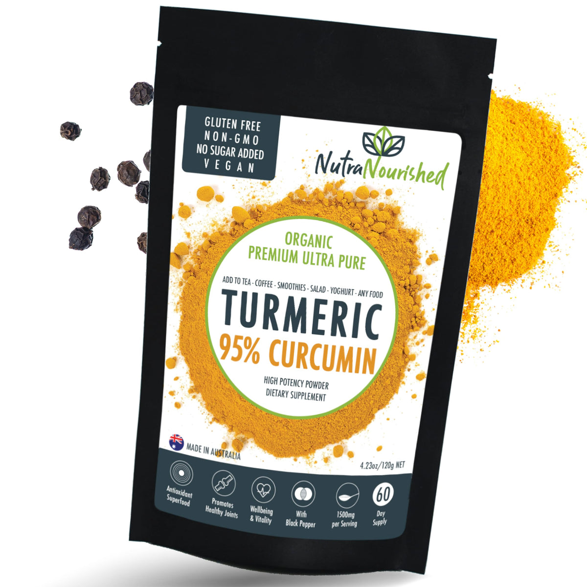 Nutra Nourished Curcumin Powder 1500mg front view
