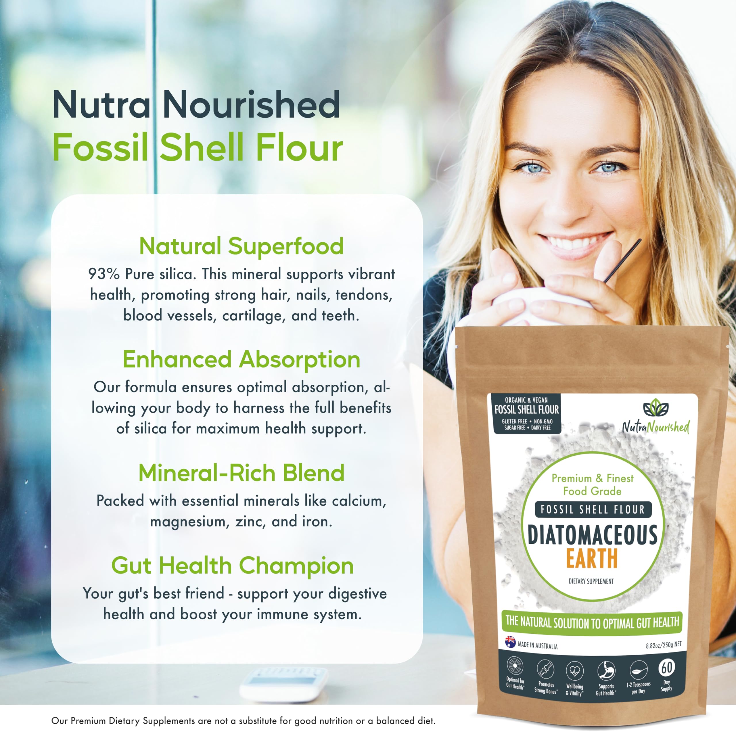 Nutra Nourished Fossil Shell Flour Powder 250g side view