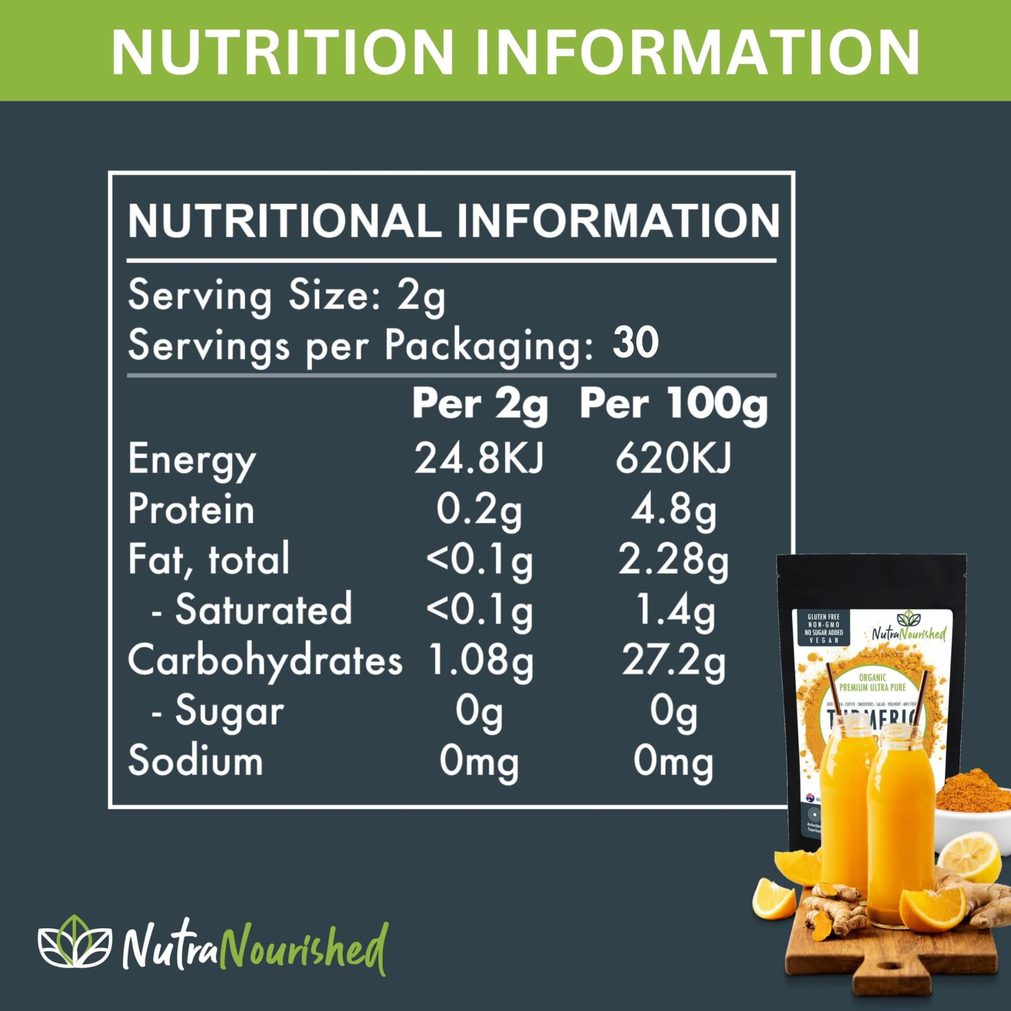 Nutra Nourished Organic Turmeric Curcumin Powder in a smoothie