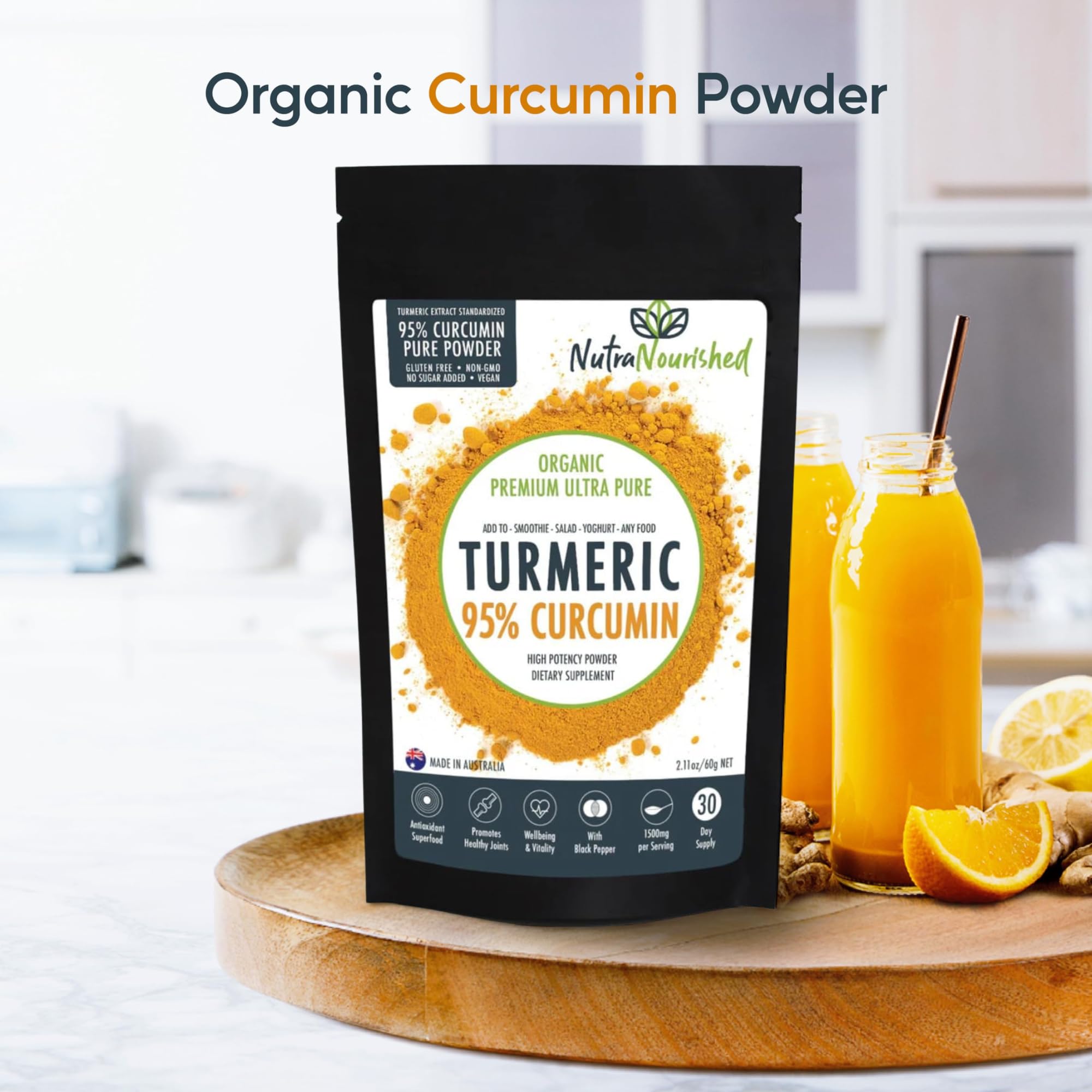 Nutra Nourished Organic Turmeric Curcumin Powder with black pepper and cocoa oil