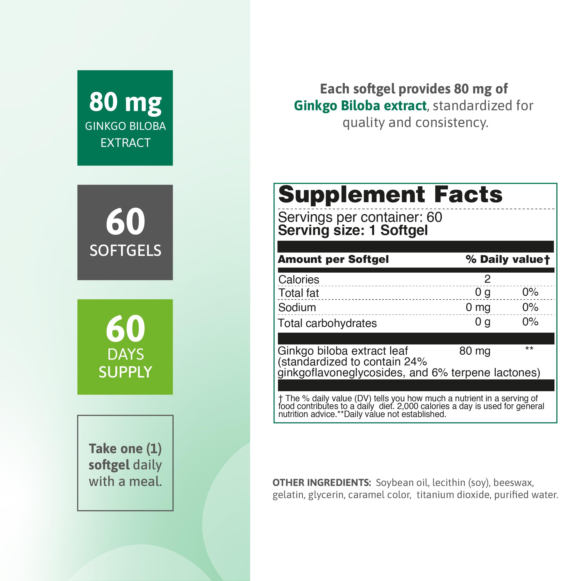 Nutra Nutrition Ginkgo Biloba Softgels 80mg side view
