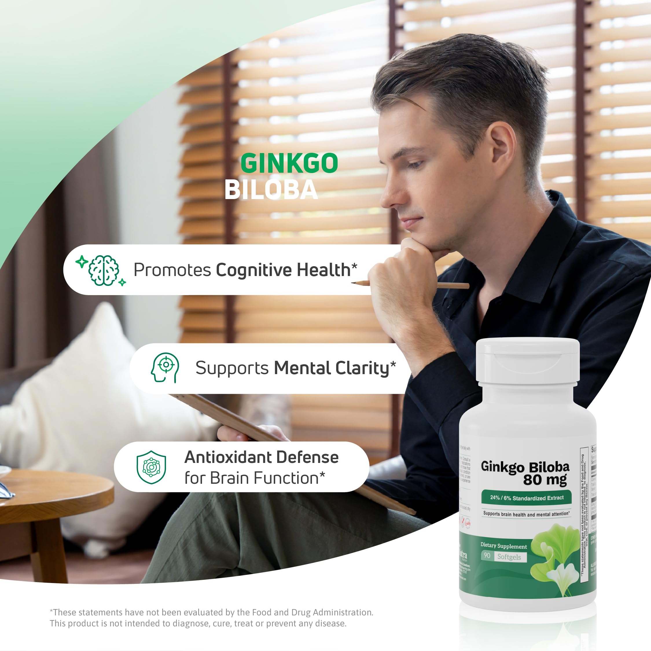 Nutra Nutrition Ginkgo Biloba Softgels back view with ingredient list