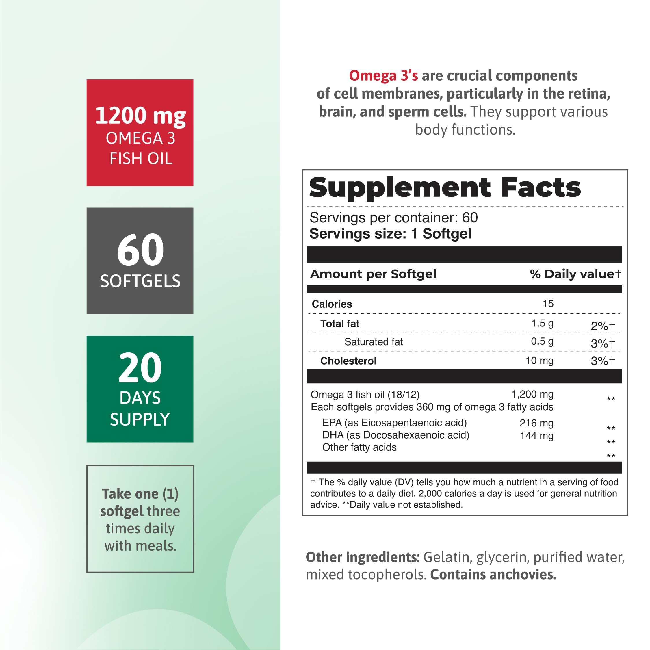 Nutra Nutrition Omega-3 Fish Oil Softgels 1200mg side view