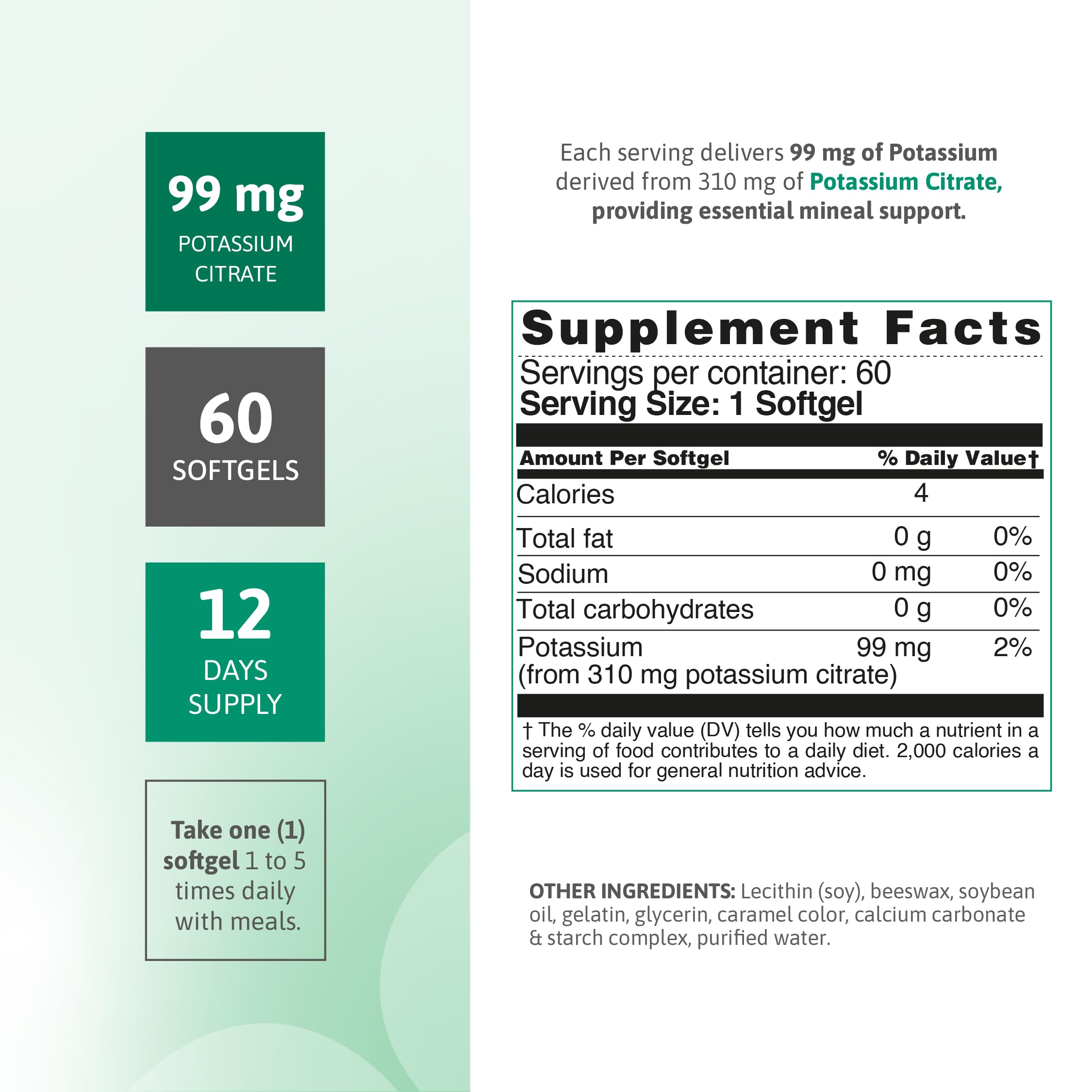 Nutra Nutrition Potassium Citrate Softgels side view showing softgel size