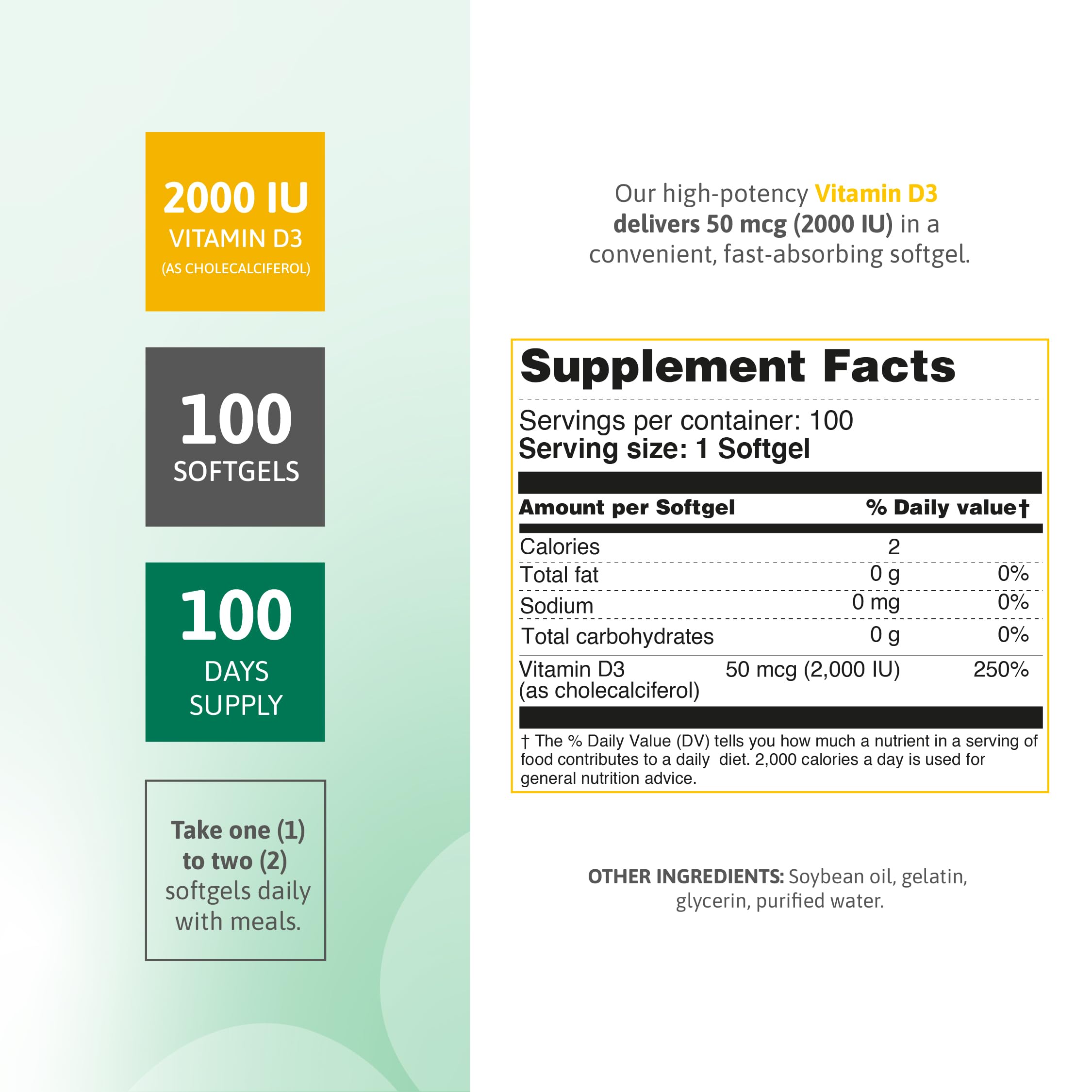 Nutra Nutrition Vitamin D3 Softgels 2000 IU back view