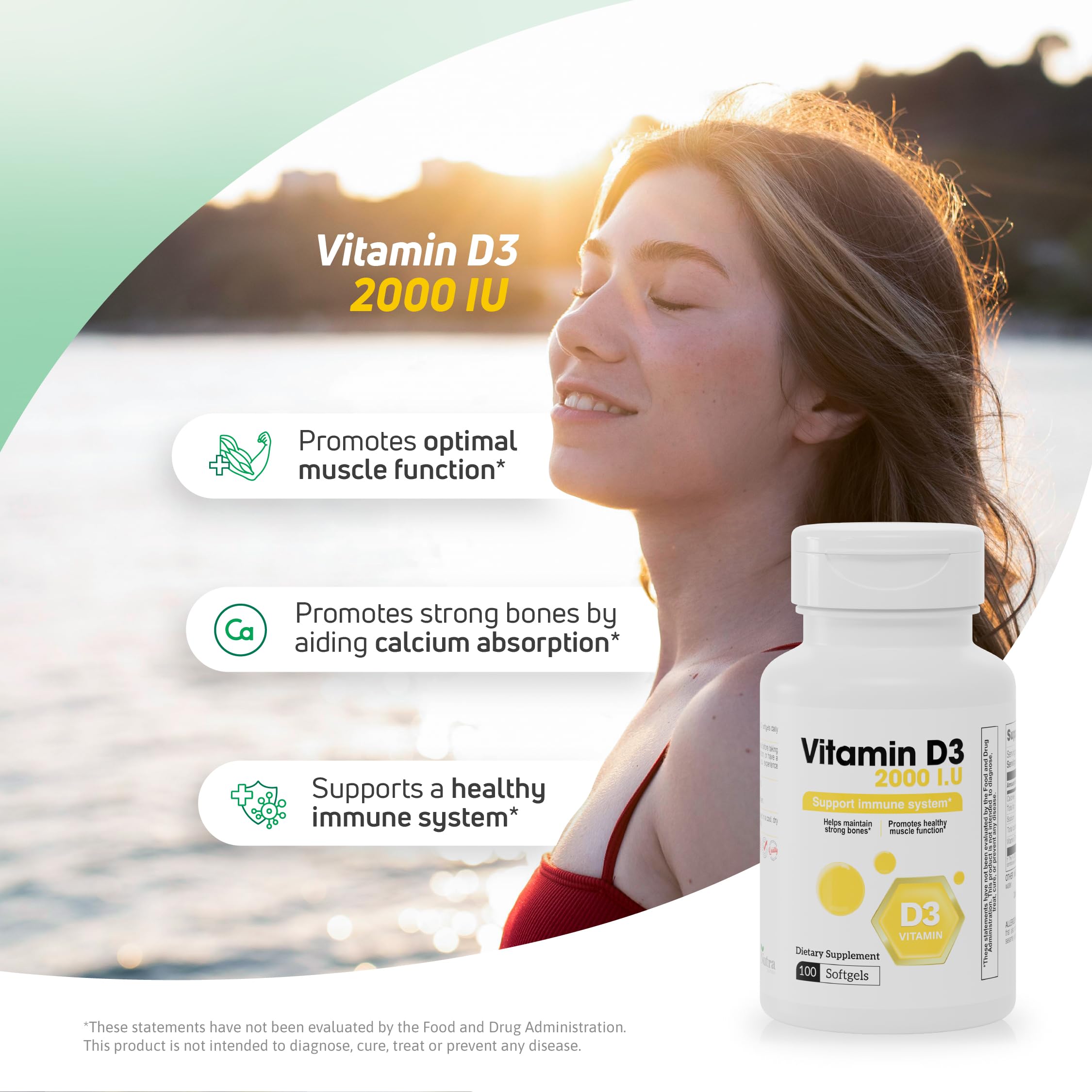 Nutra Nutrition Vitamin D3 Softgels 2000 IU side view
