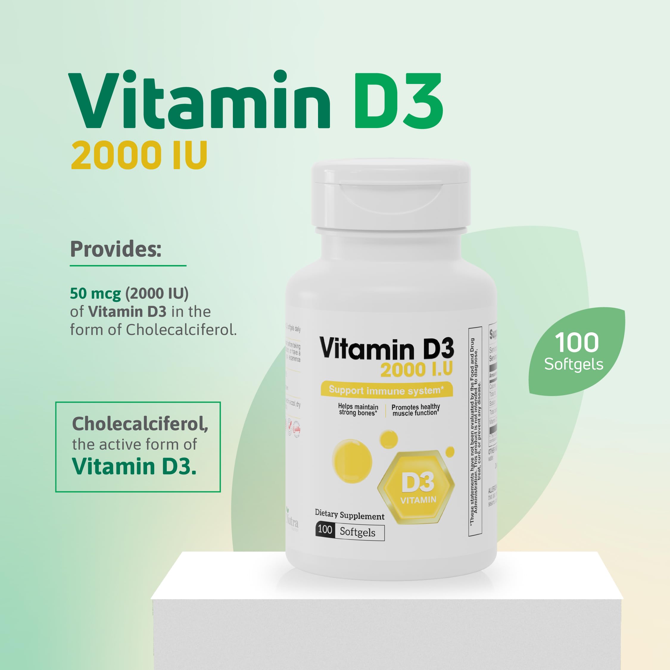 Nutra Nutrition Vitamin D3 Softgels 2000 IU softgel close-up