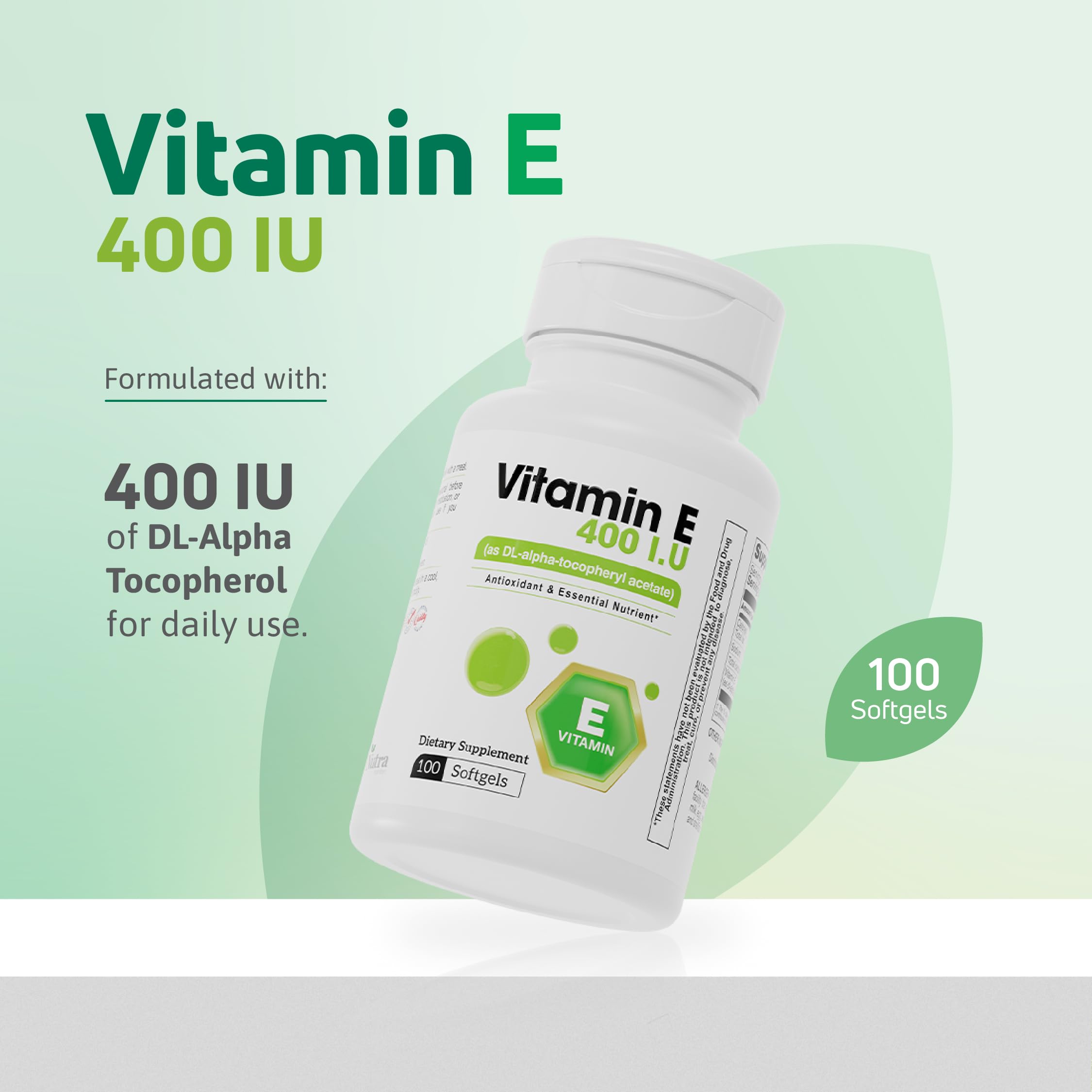 Nutra Nutrition Vitamin E Softgels 100 count packaging