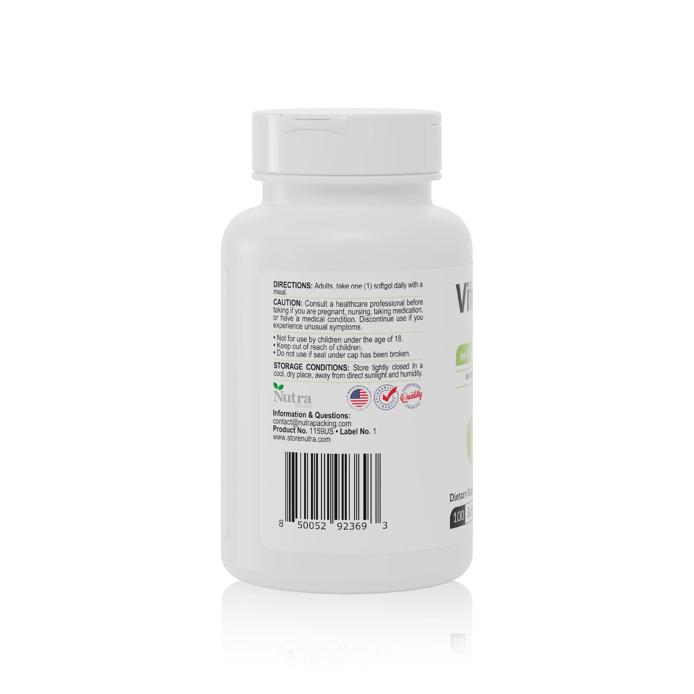 Nutra Nutrition Vitamin E Softgels 1000 IU packaging details