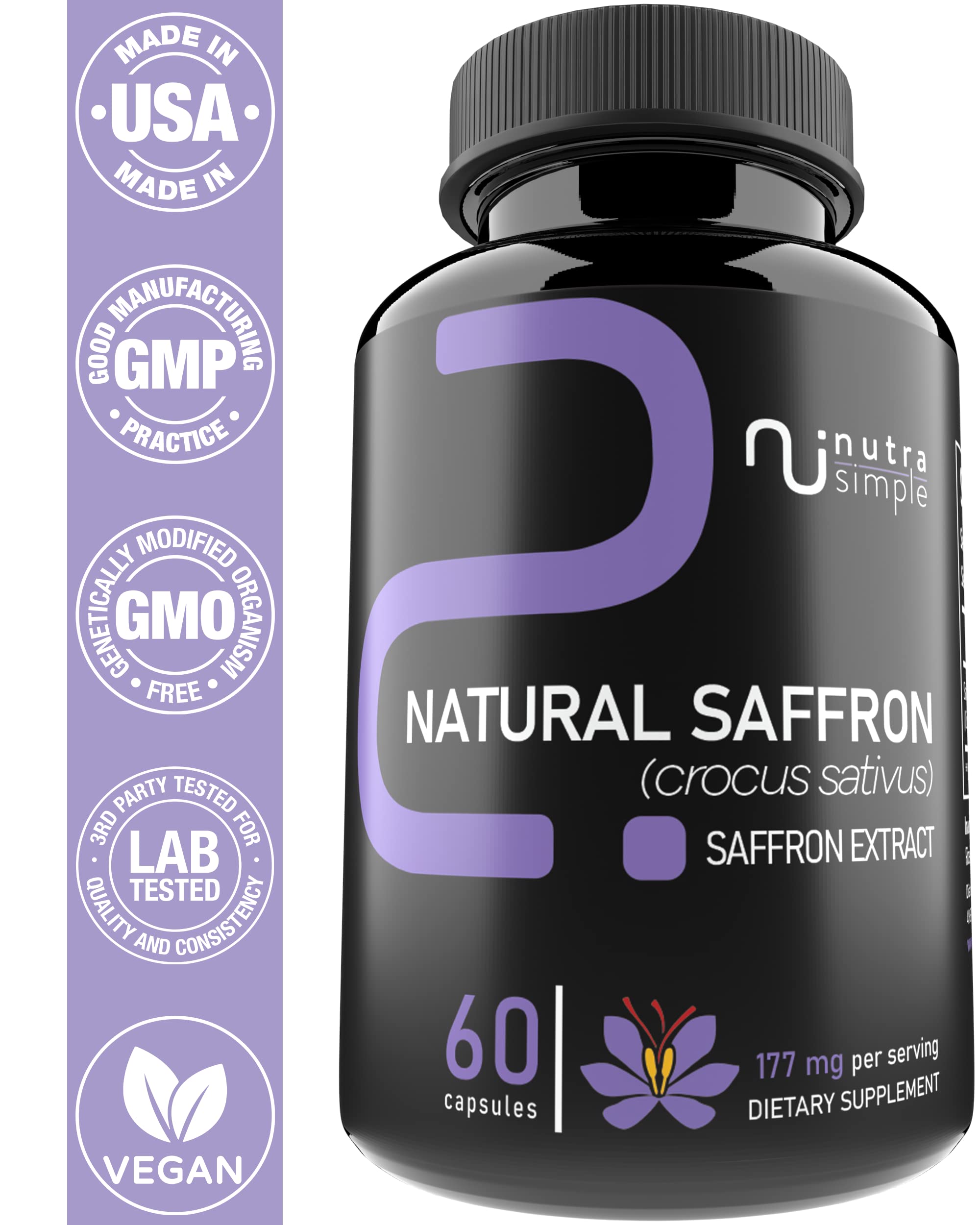 Nutra Simple Saffron Supplement 177mg capsules spilled out