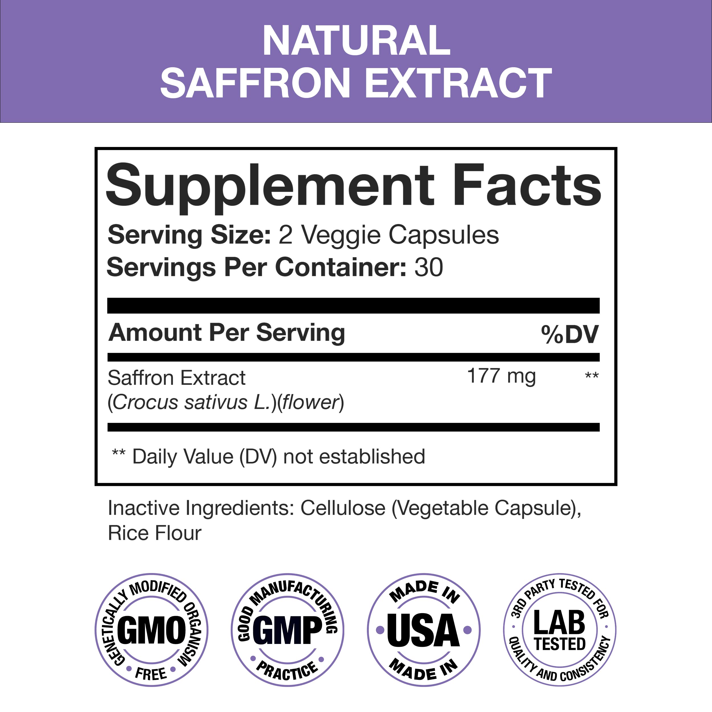 Nutra Simple Saffron Supplement 177mg side view showing capsule