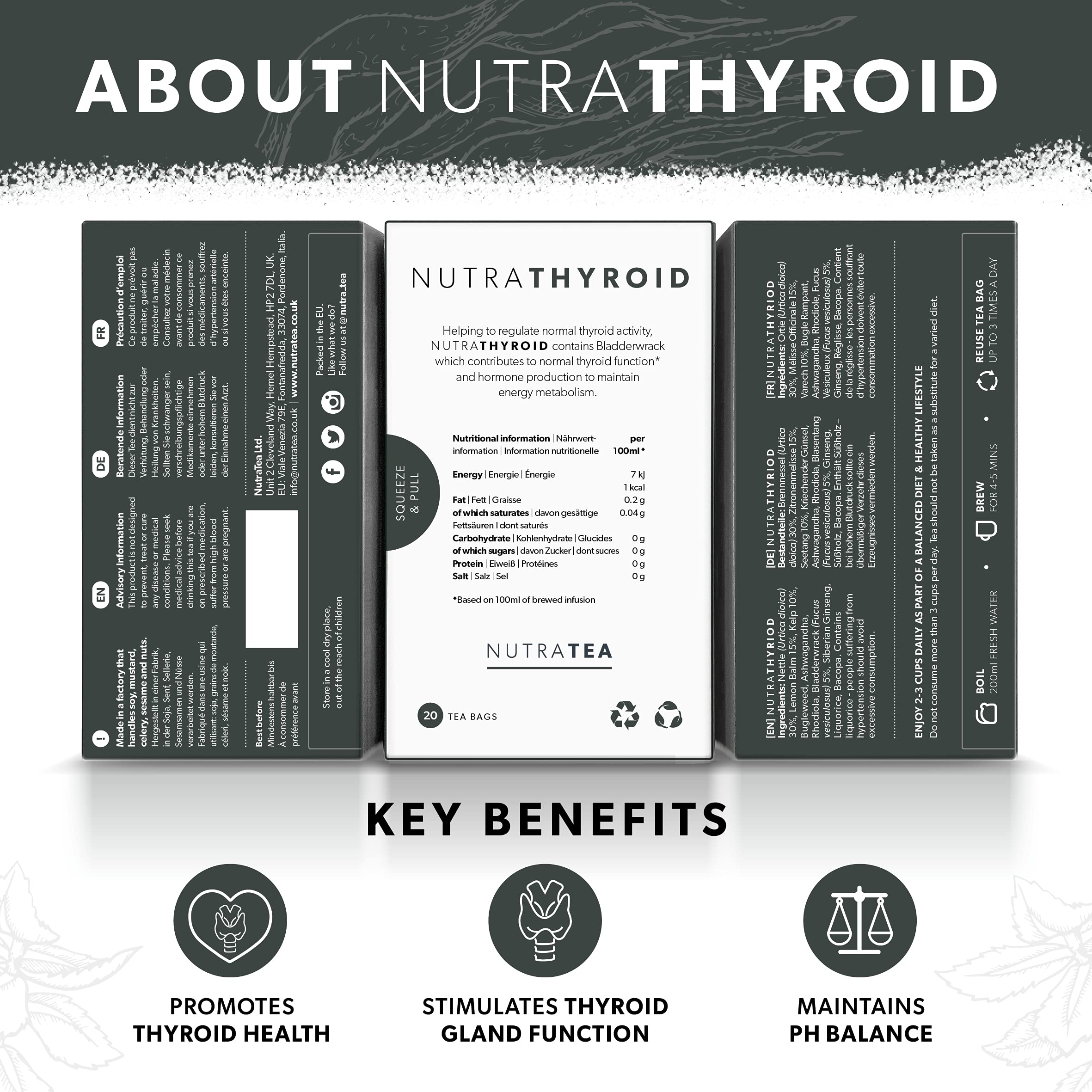 Nutra Tea Thyroid Extract Herbal Tea Blend tea bag close-up