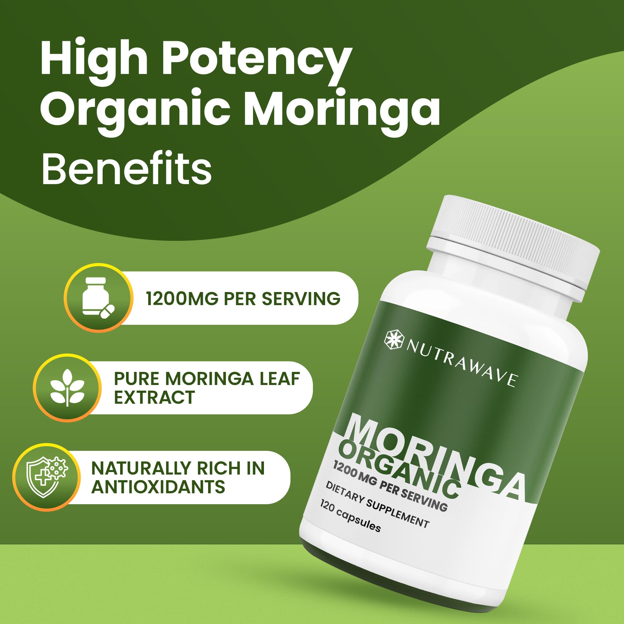 Nutra Wave Moringa Oleifera Capsules 1200mg bottle with label