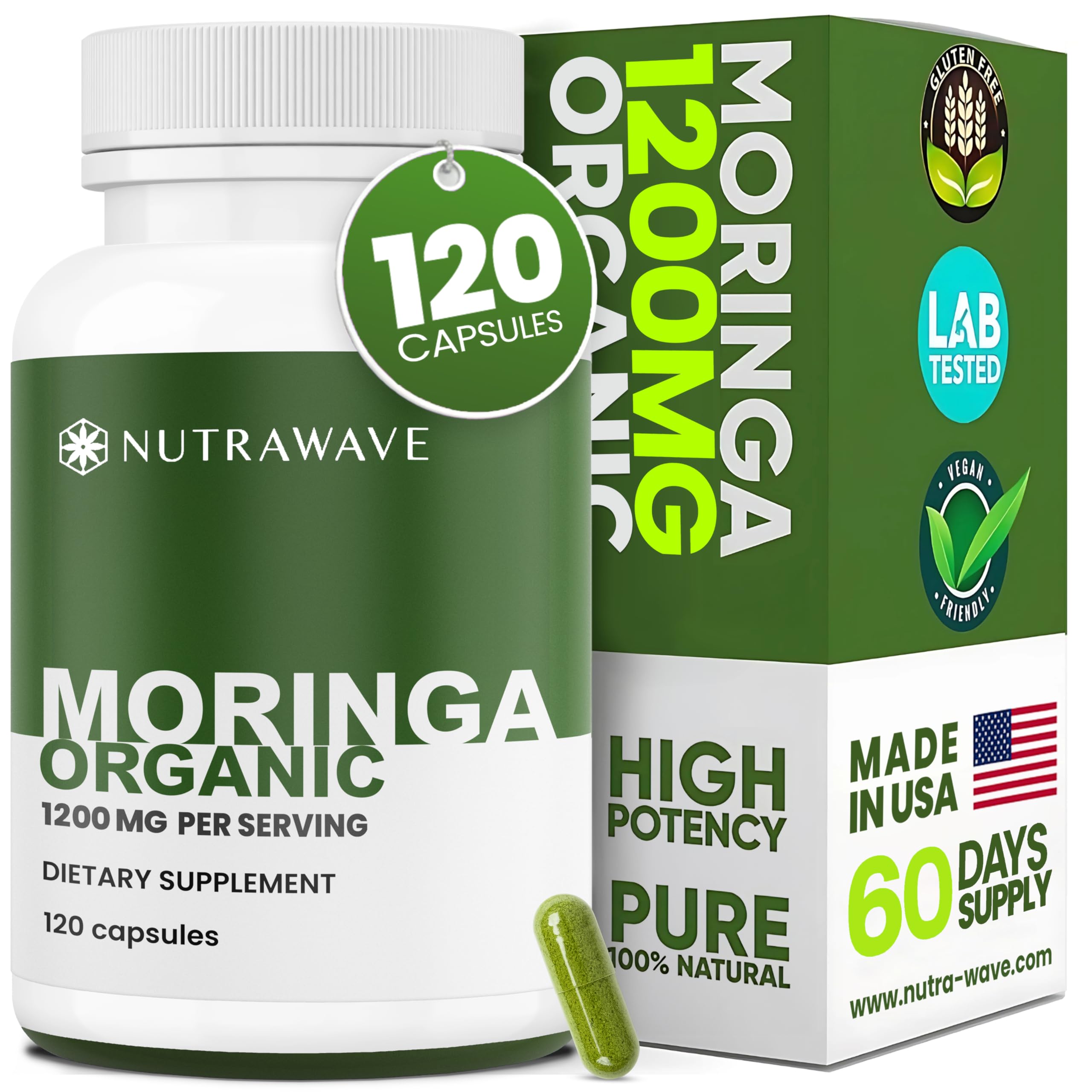 Nutra Wave Moringa Oleifera Capsules 1200mg front view