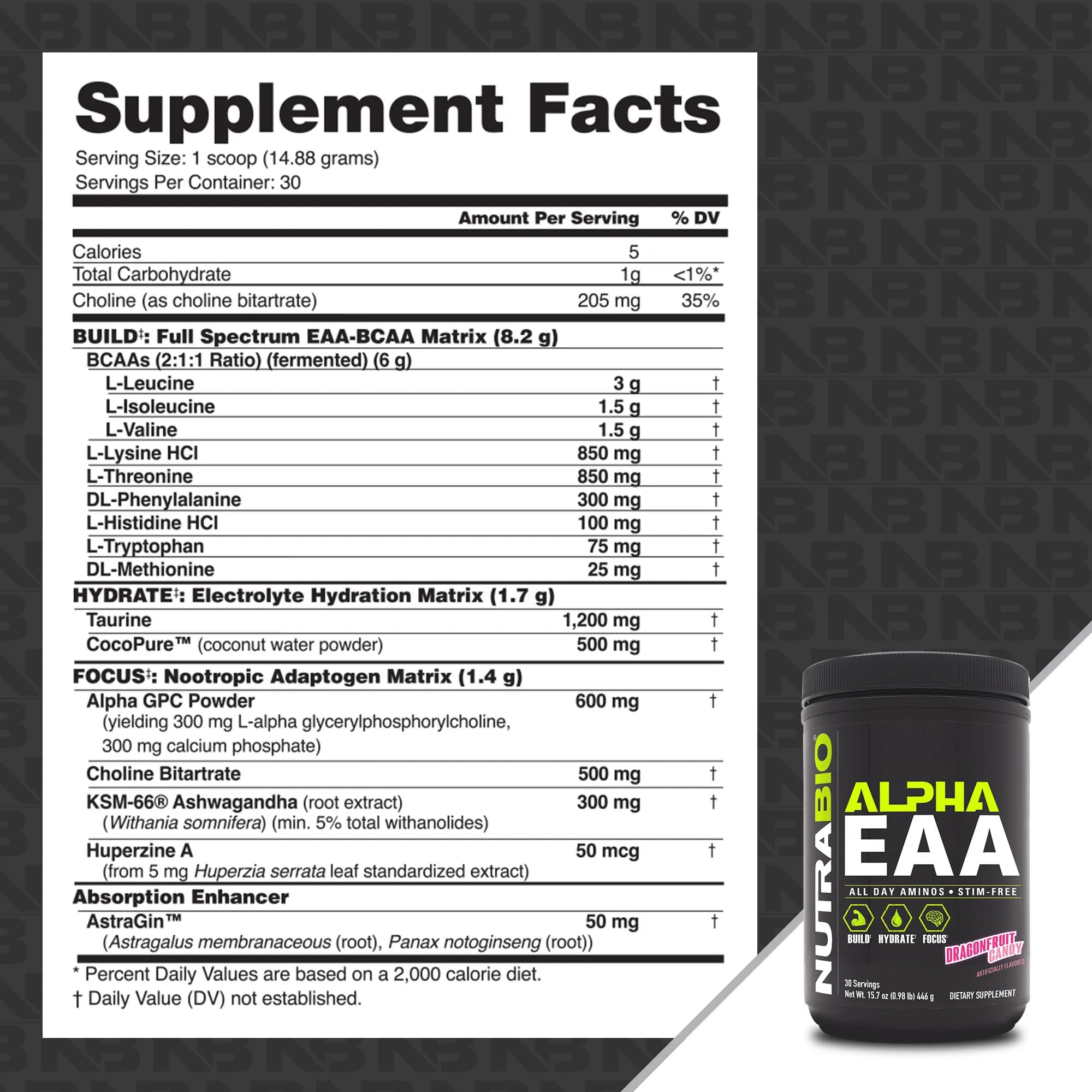 NutraBio Alpha EAA Powder 440g side view