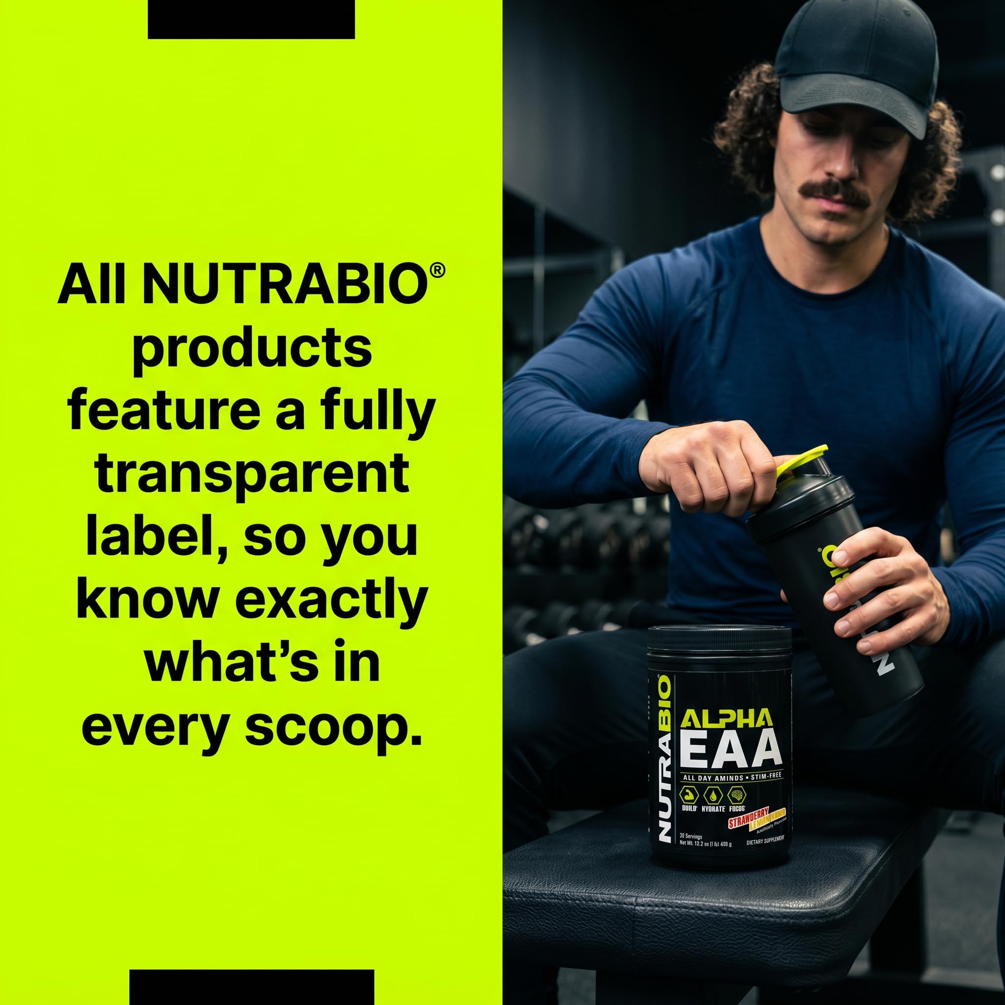 NutraBio Alpha EAA Powder 453g close-up of label