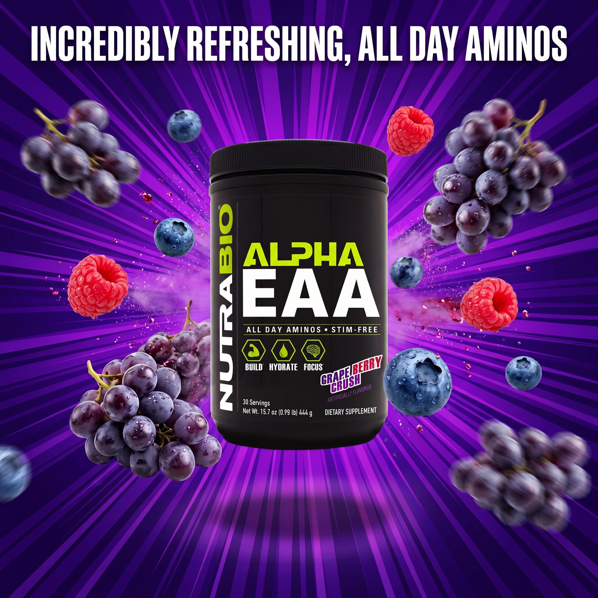 NutraBio Alpha EAA Powder 453g in a scoop for serving