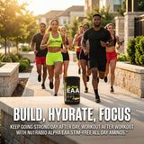 NutraBio Alpha EAA Powder 453g lifestyle scene with shaker