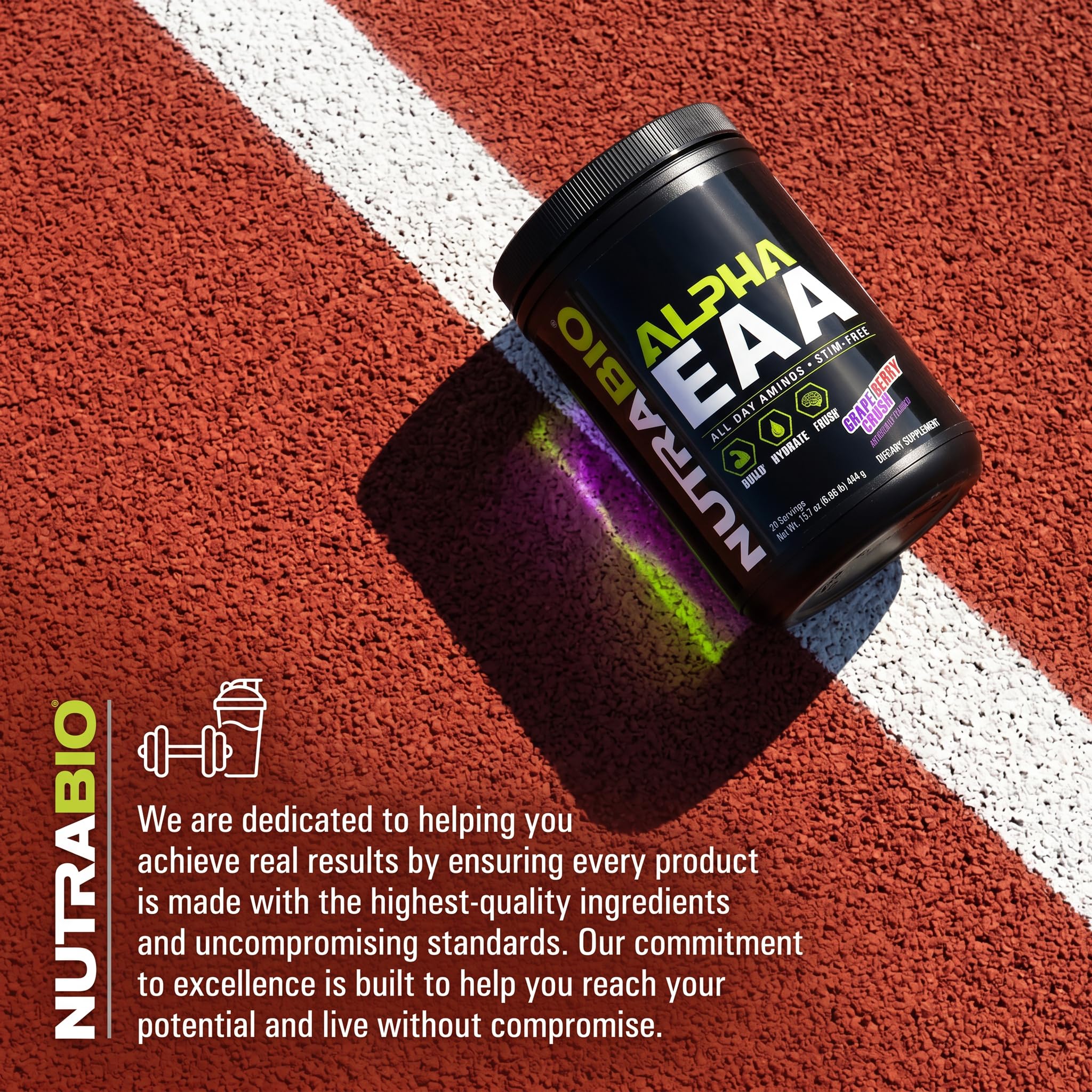 NutraBio Alpha EAA Powder 453g mixed in a glass of water