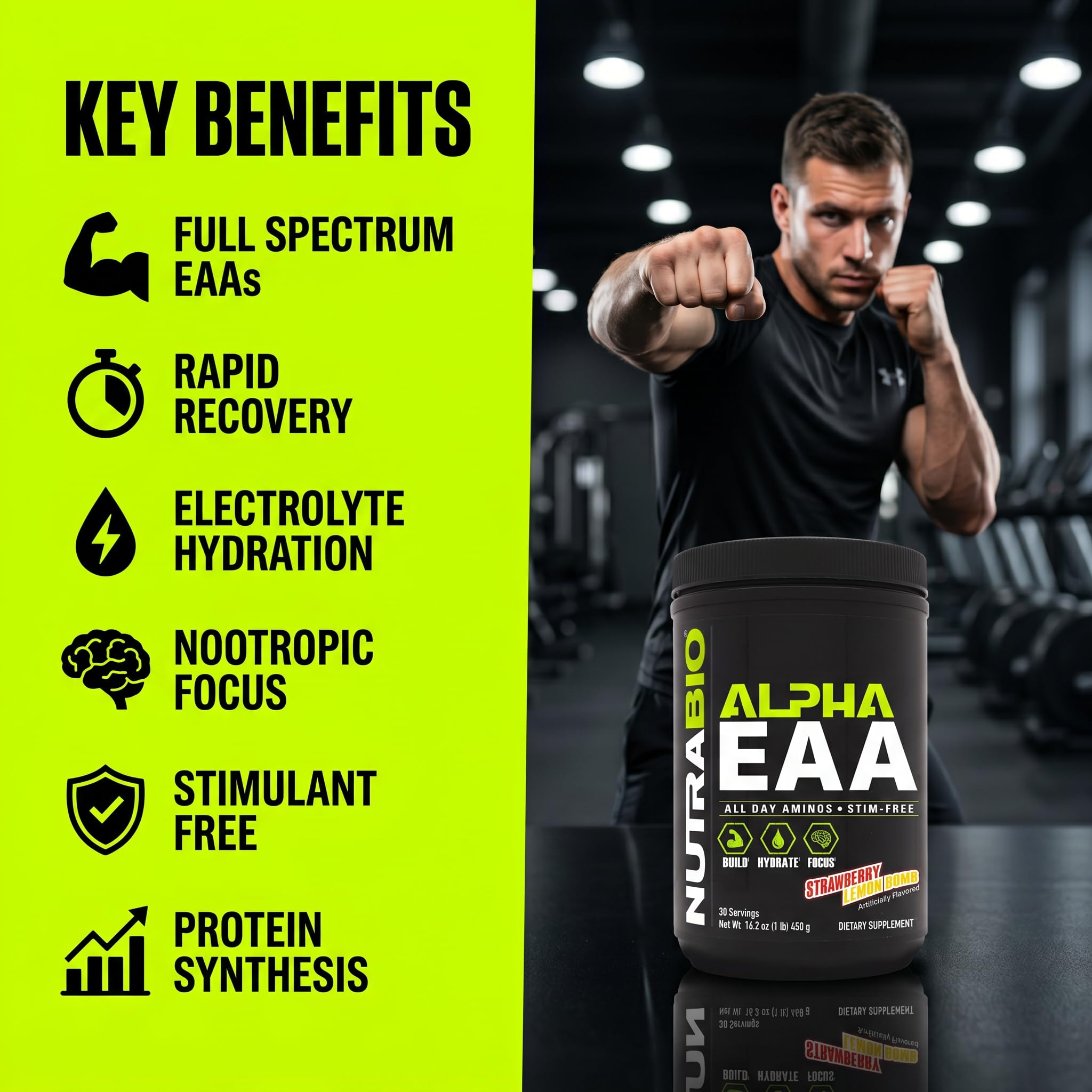 NutraBio Alpha EAA Powder 453g with other supplements
