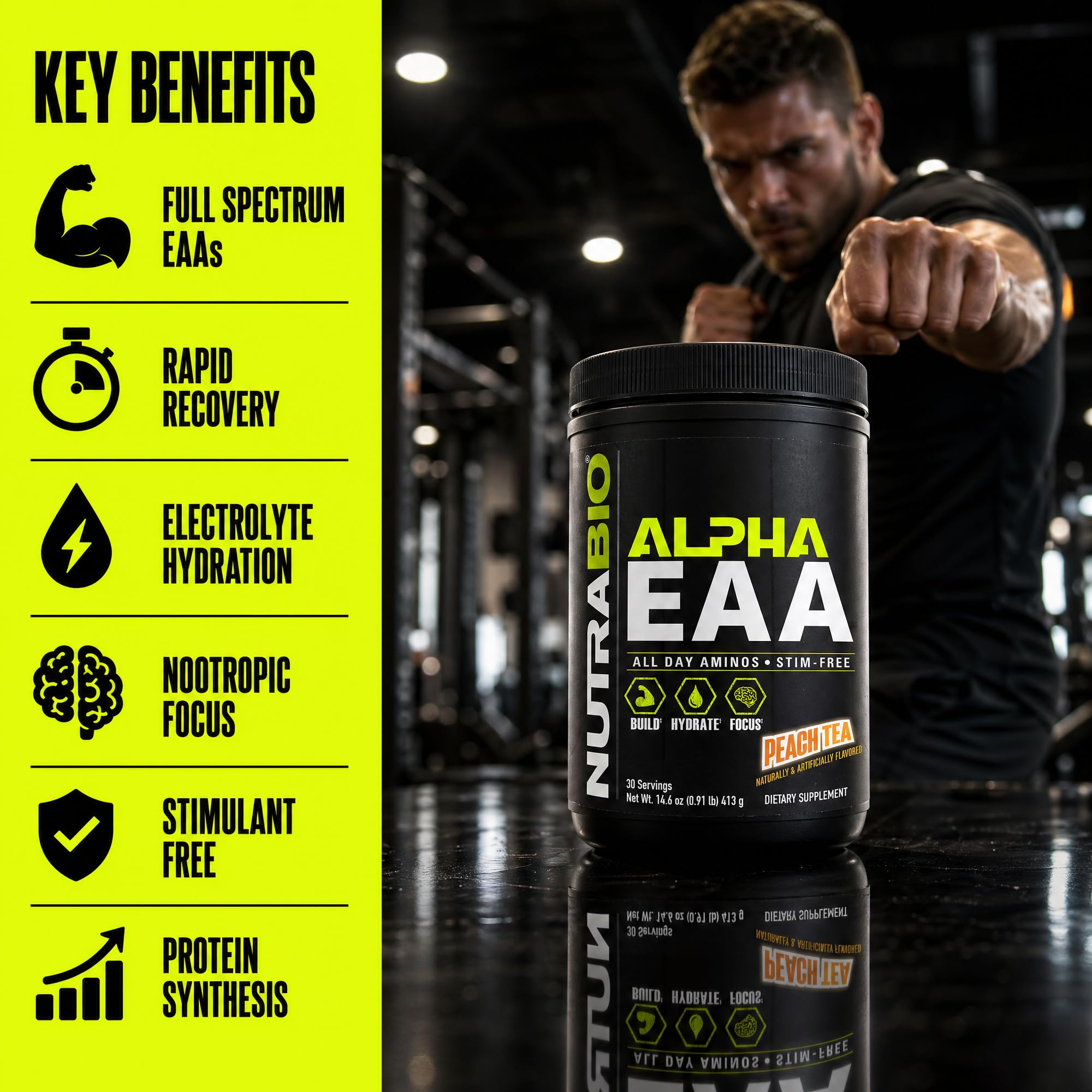 NutraBio Alpha EAA Powder 481g side view