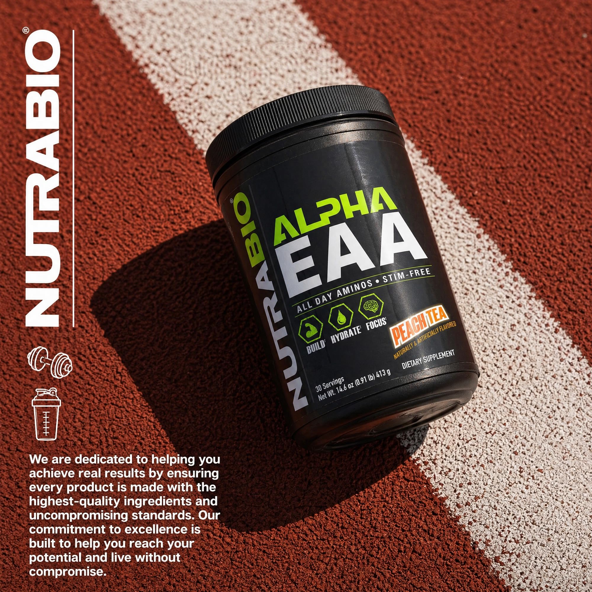 NutraBio Alpha EAA Powder 481g with shaker bottle