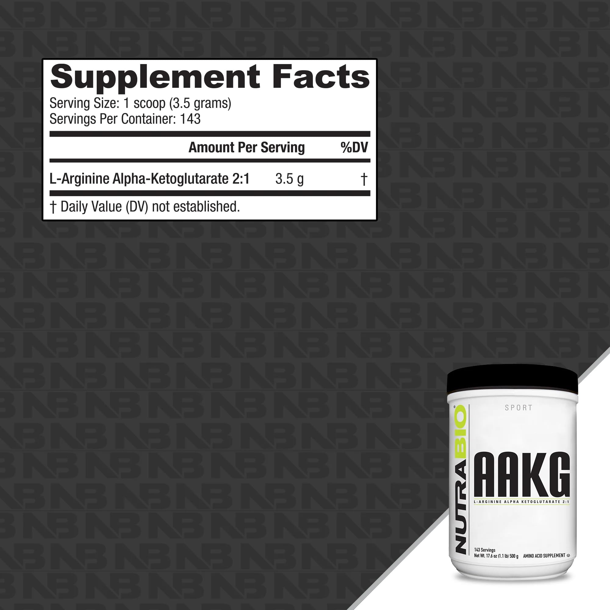 NutraBio Arginine AKG Supplement 500g side view