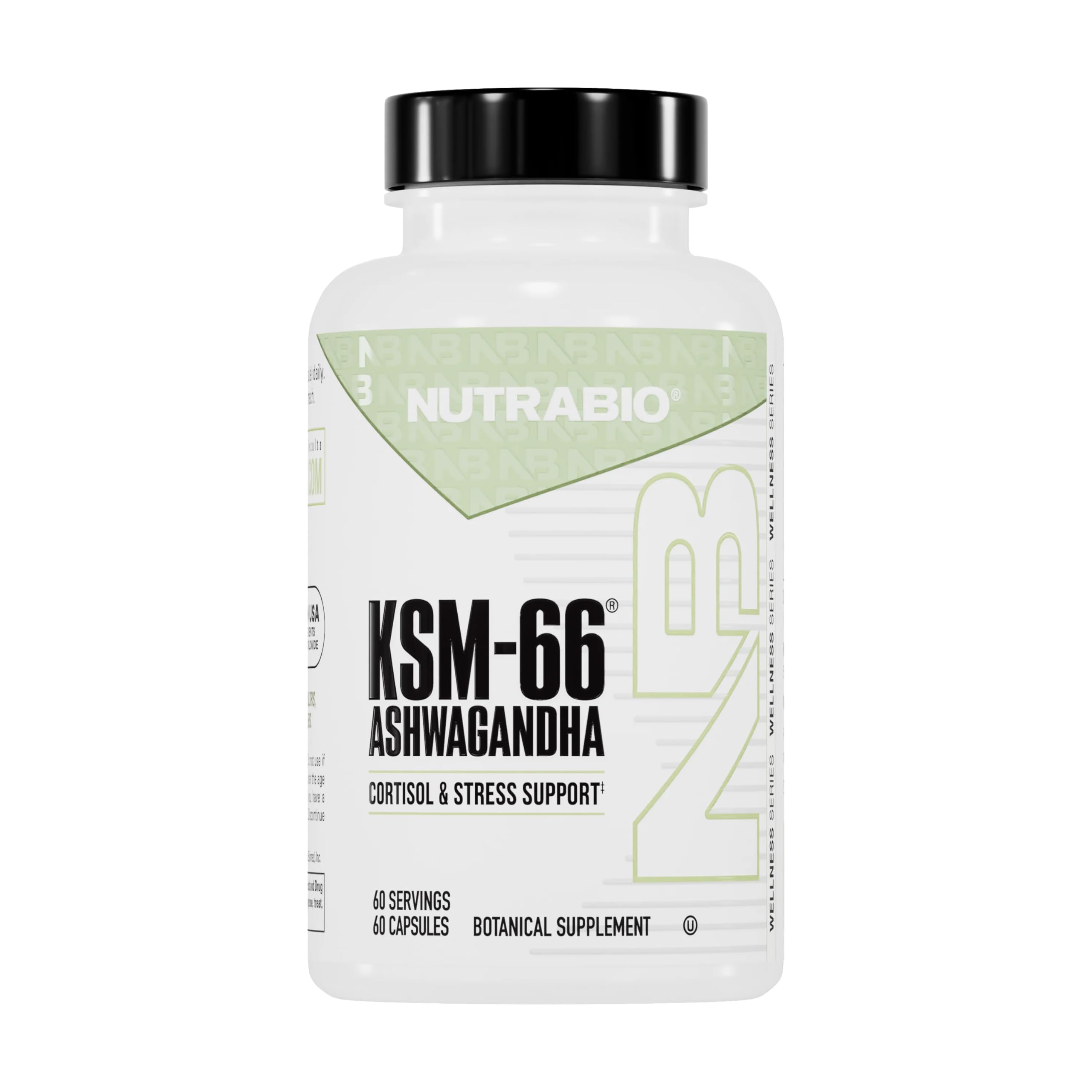 NutraBio Ashwagandha 600mg KSM-66 capsule bottle front view
