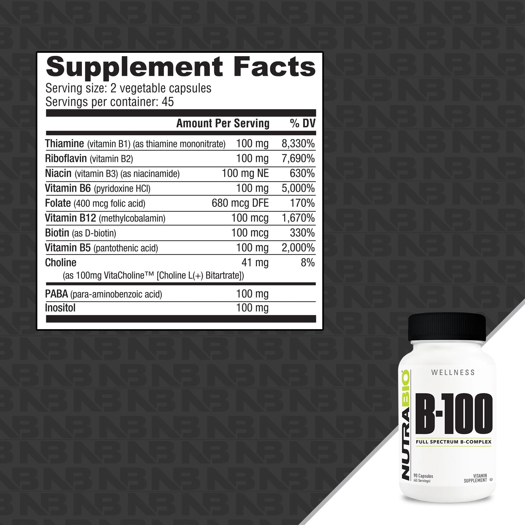 NutraBio B-Complex Vitamin Supplement label close-up