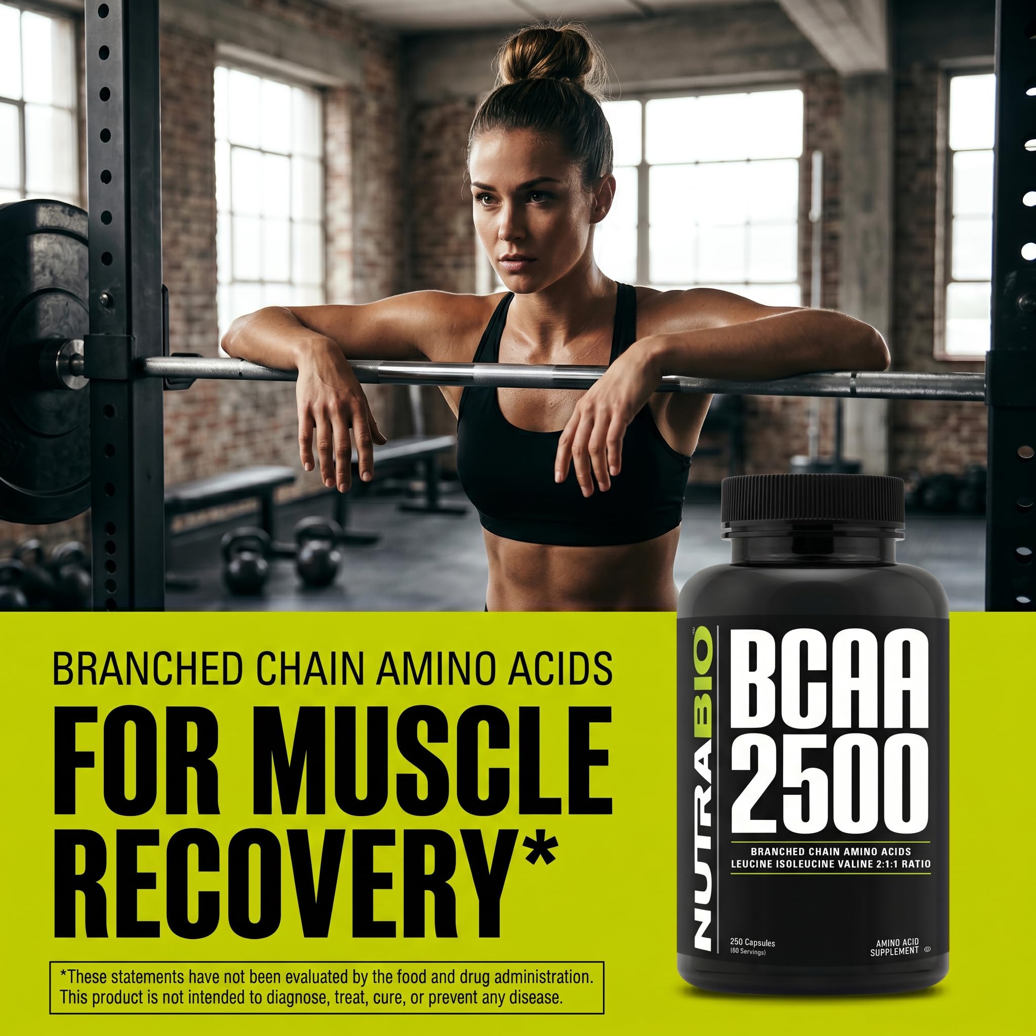 NutraBio BCAA 2500 packaging on a table