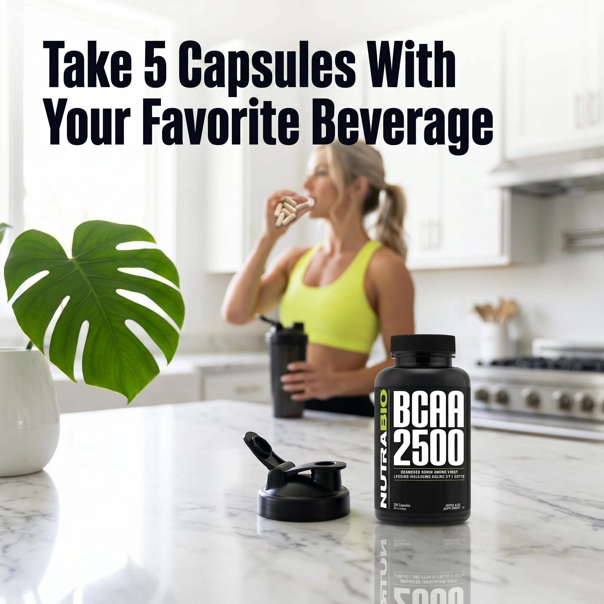 NutraBio BCAA 2500 with fitness accessories