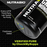 NutraBio BCAA 5000 444g packaging on a kitchen counter
