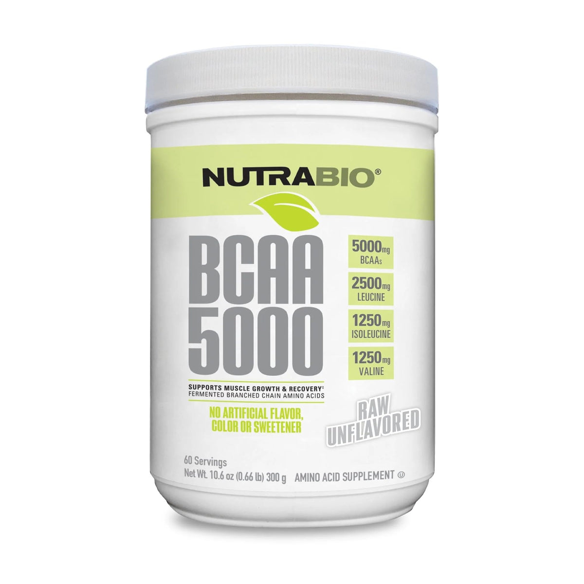 NutraBio BCAA Natural 372g front view with packaging