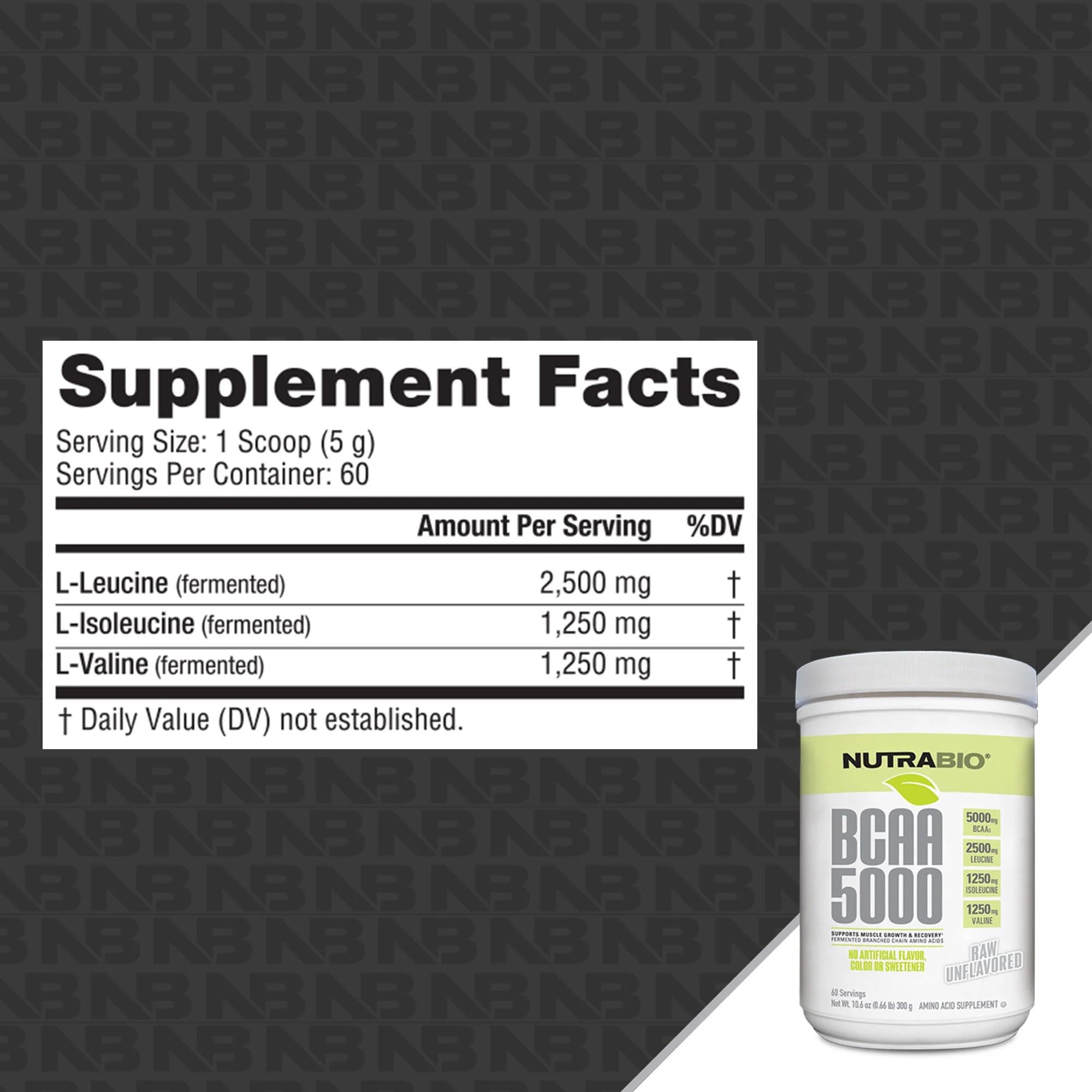 NutraBio BCAA Natural 372g side view showing label