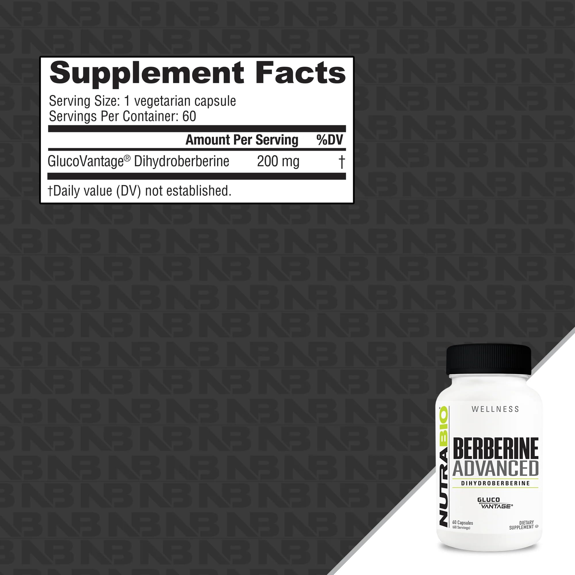NutraBio Berberine Advanced 200mg capsule side view